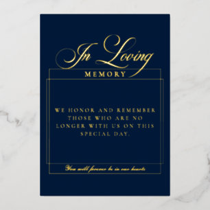 Classic Blue Calligraphy Wed In loving Memory Sign Foil Invitation