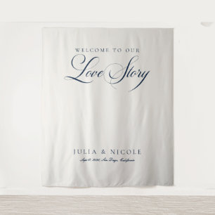 Classic Blue Calligraphy Wedding Backdrops Banner