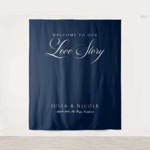 Classic Blue Calligraphy Wedding Backdrops Banner