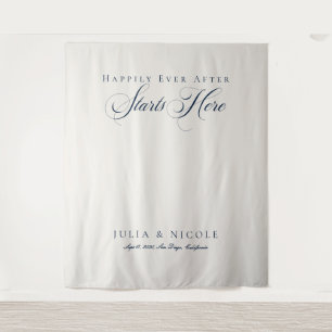 Classic Blue Calligraphy Wedding Backdrops Banner