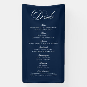 Classic Blue Calligraphy Wedding Drinks Bar Menu Banner