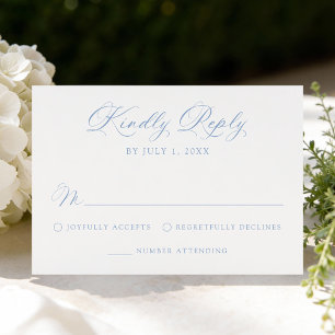 Classic Blue Calligraphy Wedding RSVP Card