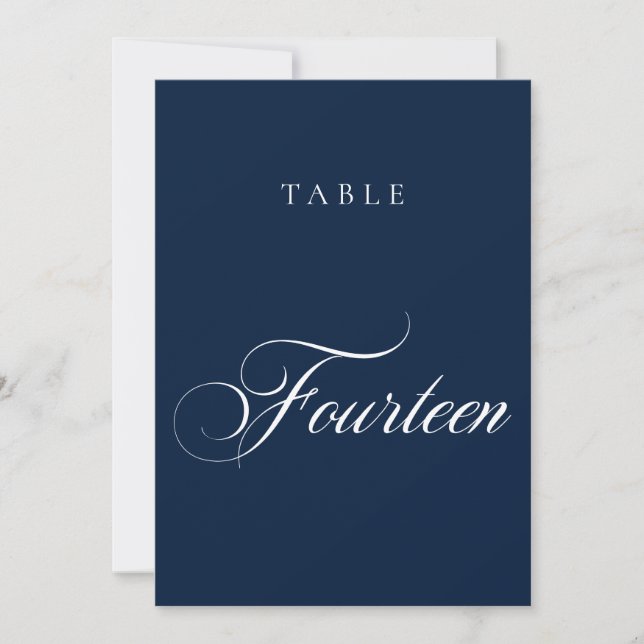 Classic Blue Calligraphy Wedding Table Number (Front)