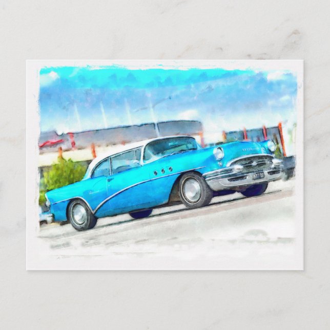 Classic blue car Buick Postcard (Front)