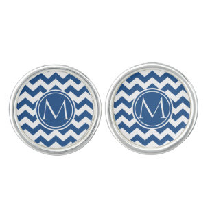 Classic Blue Chevron Monogrammed Cufflinks