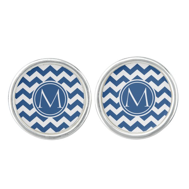 Classic Blue Chevron Monogrammed Cufflinks (Front)