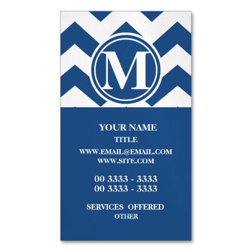 Classic Blue Chevron Monogrammed Magnetic Business Card