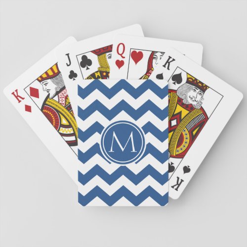 Classic Blue Chevron Monogrammed Poker Cards