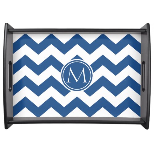 Classic Blue Chevron Monogrammed Serving Tray