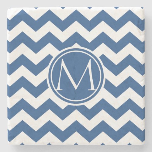 Classic Blue Chevron Monogrammed Stone Coaster