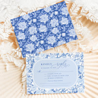 Classic Blue Chinoiserie Bird Peony Wedding RSVP