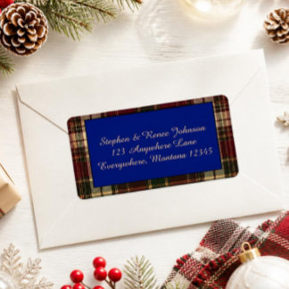 Classic Blue Christmas Tartan Plaid Label