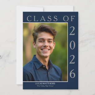 Classic Blue Class of 2026 Graduate Custom Photo Invitation