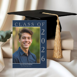 Classic Blue Class of 2026 Graduate Custom Photo Invitation