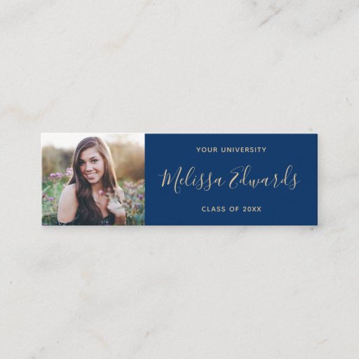 Customizable Classic blue class of graduation photo name card