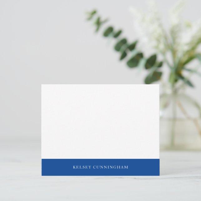 Classic Blue Color Block Name Flat Note Card (Standing Front)