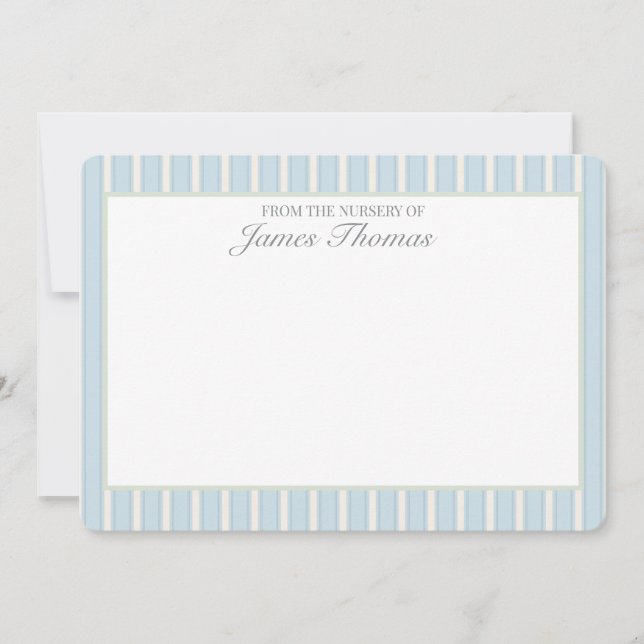 Classic Blue & Cream Striped Nursery Note Card (Front)