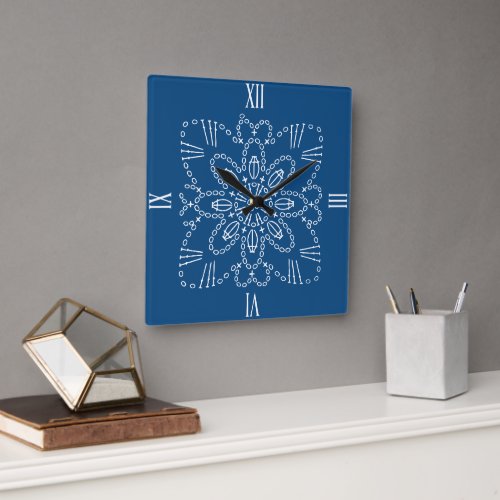 Classic Blue Crochet Chart Square Wall Clock