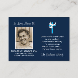 Classic Blue Cross Dove Photo Funeral Card