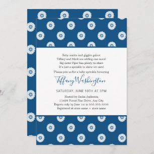 Classic Blue Daisy neutral gender baby sprinkle Invitation