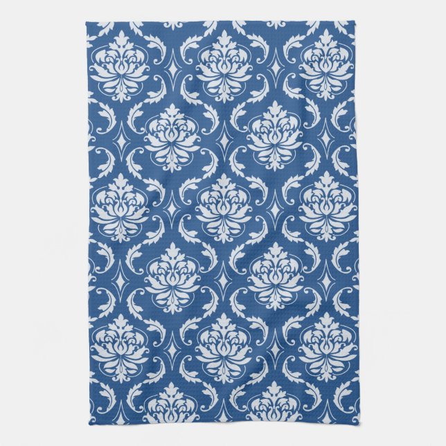 Classic Blue Damask Pattern Towel (Vertical)