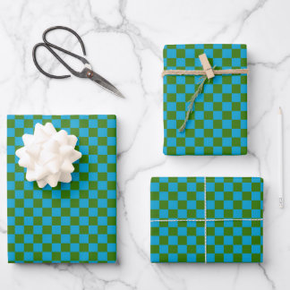 Classic Blue, Dark Green Plaid  Wrapping Paper Sheets
