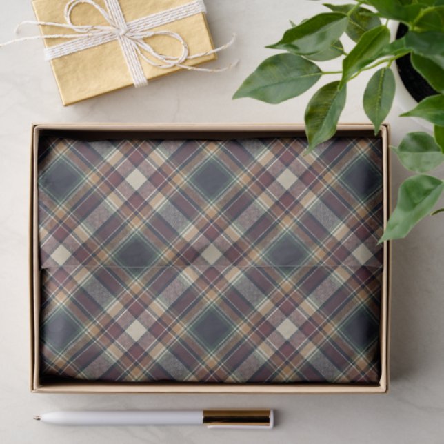 Classic Blue Dark Green Red Plaid Pattern Holiday Tissue Paper (Gift)