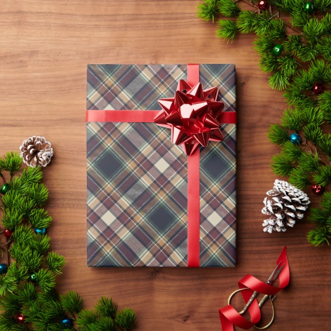 Classic Blue Dark Green Red Plaid Pattern Holiday Wrapping Paper (Holiday Gift)