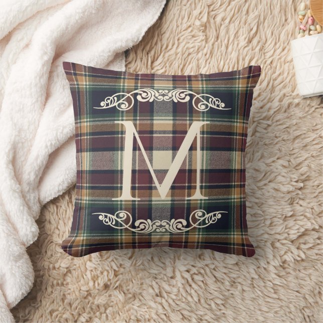 Classic Blue Dark Green Red Plaid Pattern Throw Pillow (Blanket)