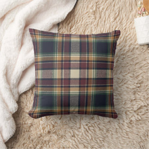 Classic Blue Dark Green Red Plaid Pattern Throw Pillow