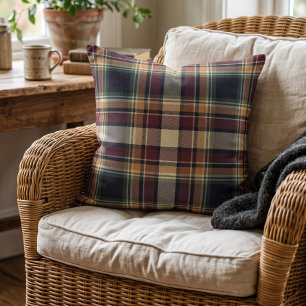 Classic Blue Dark Green Red Plaid Pattern Throw Pillow
