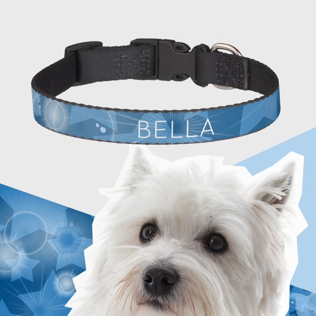 Classic blue Elegant Cute Star pattern Custom name Pet Collar (Creator Uploaded)