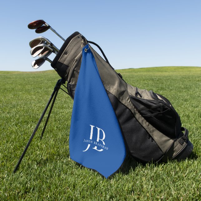 Classic Blue Elegant Monogram and Name Golf Towel (Green)