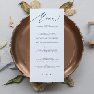 Classic Blue Elegant Navy White Calligraphy Menu