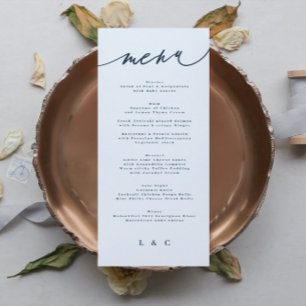 Classic Blue Elegant Navy White Monogram Menu