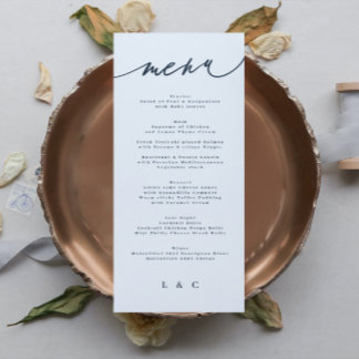 Classic Blue Elegant Navy White Monogram Menu