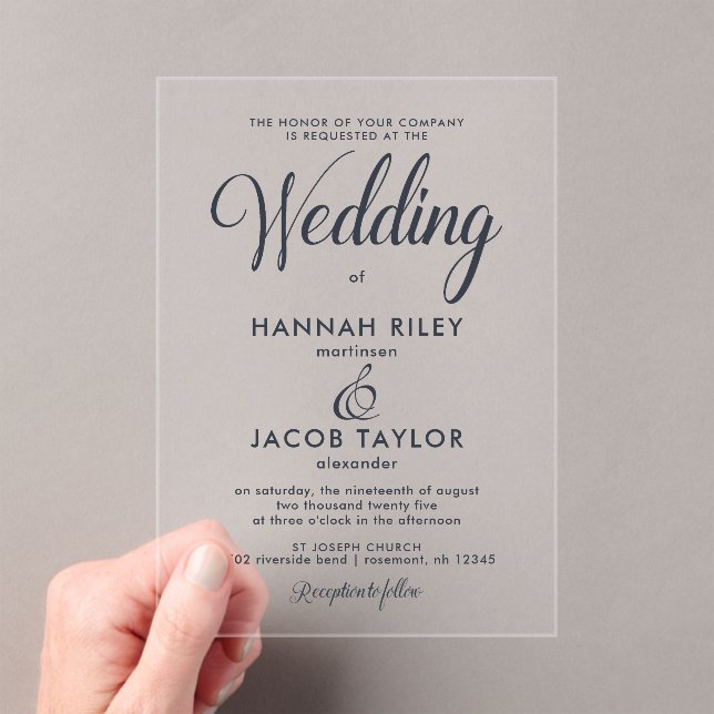 Classic Blue Elegant Wedding Acrylic Invitations (Insitu (Handheld))