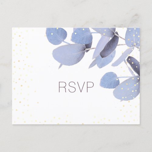 Classic Blue Eucalyptus Postcard Wedding RSVP