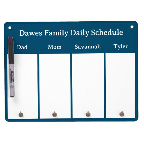 Classic Blue Family Schedule and Message Center Dry Erase Board With Keychain Holder