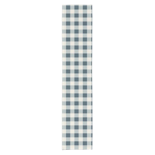 Classic Blue Farmhouse Gingham Style Short Table Runner (Front)