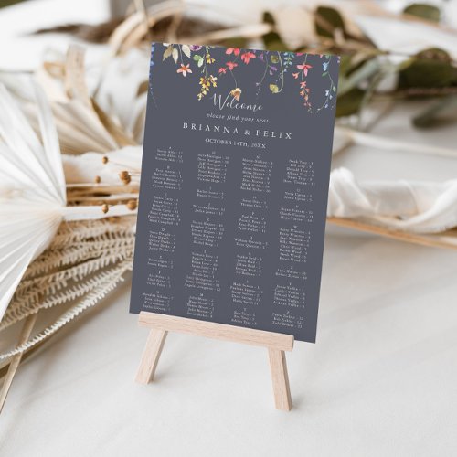 Classic Blue Floral Alphabetical Seating Chart