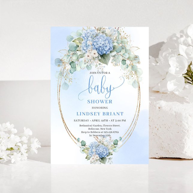 Classic Blue Floral Baby Shower Invitation Gold (Classic Blue Floral Baby Shower Invitation Gold)