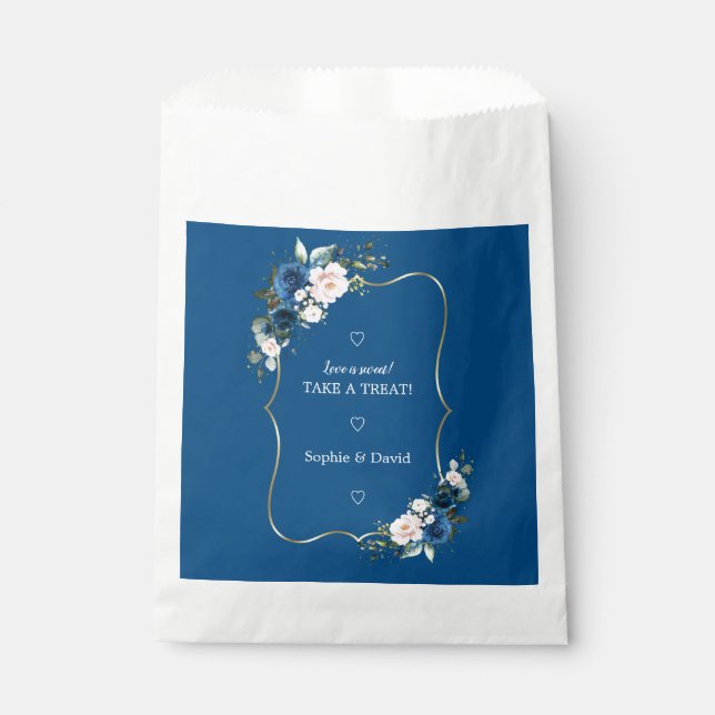 Classic Blue Floral Love Is Sweet Wedding Favor Bag (Front)