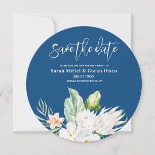 Classic Blue Floral Save The Date Round Invitation