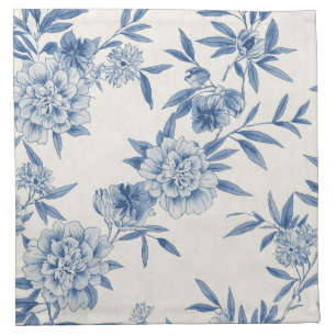 Classic Blue Floral Toile Watercolor Pattern White Cloth Napkin
