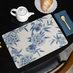 Classic Blue Floral Toile Watercolor Pattern White Cloth Placemat