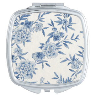 Classic Blue Floral Toile Watercolor Pattern White Compact Mirror