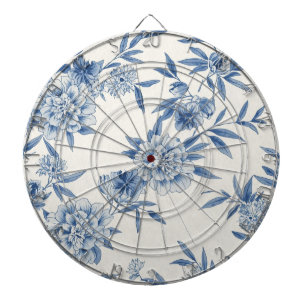 Classic Blue Floral Toile Watercolor Pattern White Dart Board