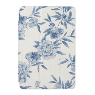Classic Blue Floral Toile Watercolor Pattern White iPad Mini Cover