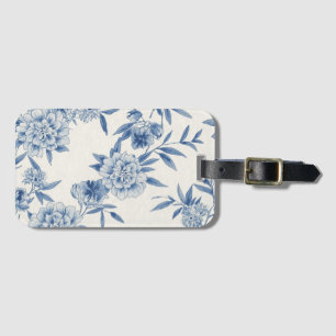 Classic Blue Floral Toile Watercolor Pattern White Luggage Tag